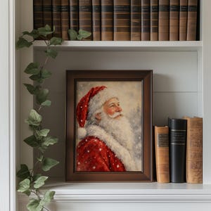 Seasonal Father Christmas digital artwork — profile portrait with snowflakes and wintry warmth