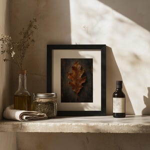 Rustic seasonal leaf artwork for living room — dimensional brushwork with distressed charcoal backdrop
