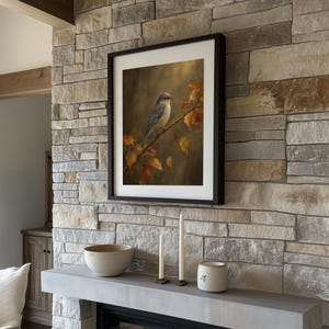 Farmhouse bird printable art — moody rustic wall print with traditional oil painting appearance