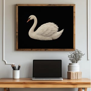 Swan artwork instant download — refined feathered bird with painterly brushwork and neutral tones