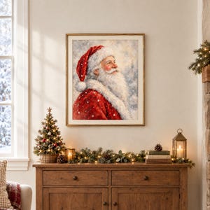 Vintage Santa Claus Portrait, Classic Watercolor Christmas Wall Art Printable (Digital Download) image 2