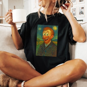 Funny Van Gogh T-Shirt, Cartoon Art Painting Tee, Starry Night Humor Shirt, Artistic Gift Tee, Vintage Art Parody Shirt, funny shirt, cool t