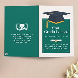 Cartão de formatura muçulmano verde, cartão de felicitações islâmico para formandos muçulmanos, cartão de recém-formado islâmico, cartão de formatura de conclusão da escola, Mubarak