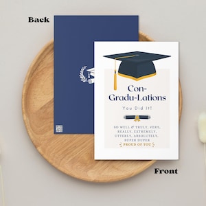 Carte de félicitations « Fier de toi » – Carte de réussite aux examens – Bravo ! – Carte de célébration à thème bleu – Diplômé(e) de l’université