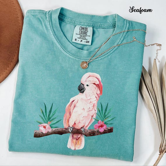 Comfort Colors® Pink Cockatoo Shirt Tropical Bird TShirt Cockatiel Lover Mom Anniversary Gift Bird Watcher Apparel Pet Parent Crewneck Vacay