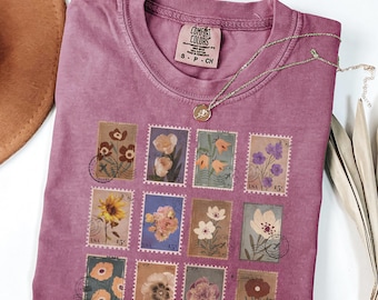 Comfort Colors Postal Aesthetic Shirt Botanical Stamp Tee Plant Lover Gift For Christmas Tee Nature Photographer Crewneck Cottagecore Outfit