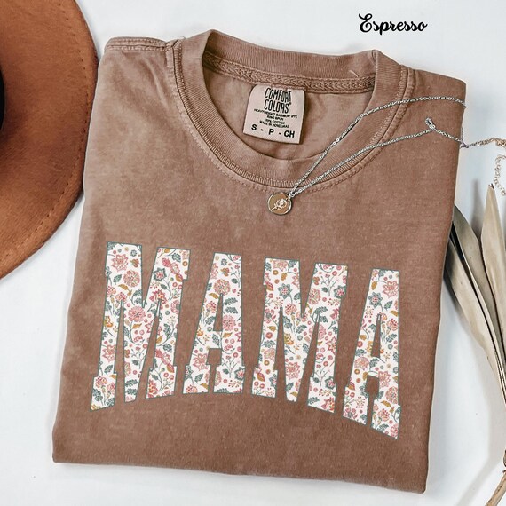 Comfort Colors Floral Mama Arched Text Shirt Plus Size Mama Crew