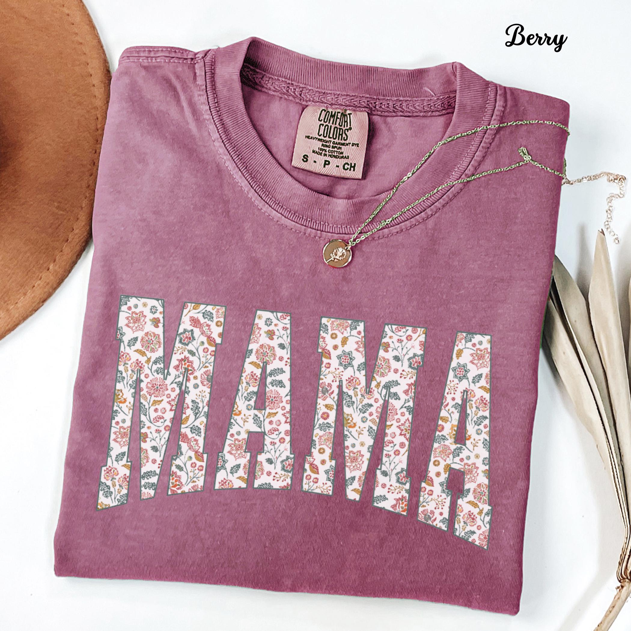 Comfort Colors Floral Mama Arched Text Shirt Plus Size Mama Crew