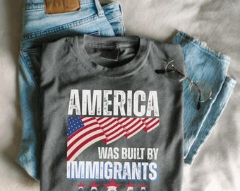 Camiseta Comfort Colors "América fue construida por inmigrantes", camiseta de nieta inmigrante, camiseta de abogado de inmigración, ropa para hombres que cambian socialmente