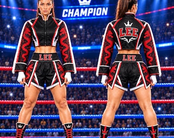Custom Women's Boxing Set, Red Dragon Muay Thai Shorts & Jacket, Personalized MMA Outfit