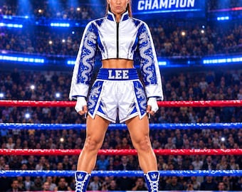 Custom Women’s Boxing Set, Personalized Boxing Jacket & Shorts, Fighter name Outfit, Muay Thai and Kickboxing Gear, Dragon Design