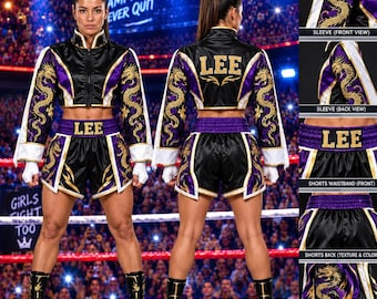 Custom Women's Dragon Muay Thai Shorts & Crop Jacket, Personalized MMA Fighter Costume