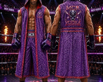 Custom Boxing Robe and Shorts Set, Personalized Fight Night Ringwear, Boxing Outfit