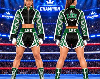 Custom Boxing Jacket and Shorts Set, Personalized Fighter Outfit, Women Boxing Walkout Gear, Muay Thai Outfit, Dragon Design Jacket