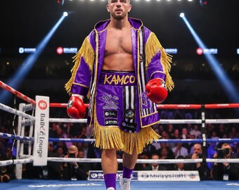 Custom Boxing Walkout Robe & Shorts Set, Personalized Fighter Ringwear (Black and Gold)