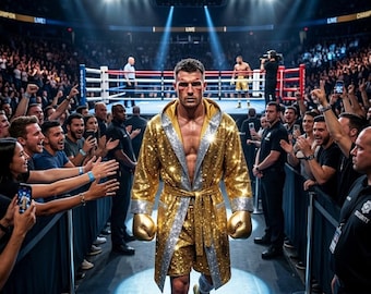 Custom Glitter Boxing Robe & Shorts Set, Personalized Fight Night Outfit