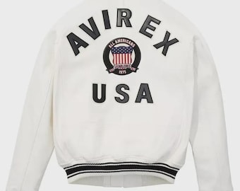 Avirex White Sheepskin Leather Bomber Jacket - USA Pilot Style