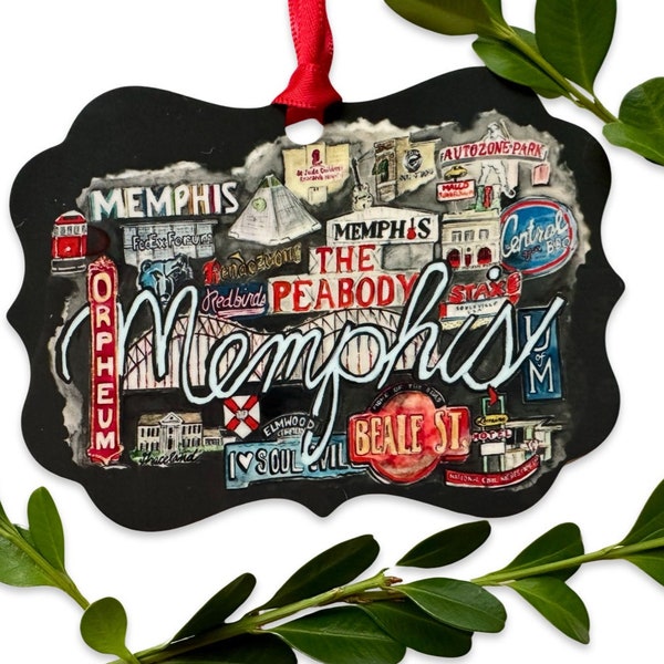 Memphis Signs Watercolor Christmas Ornament