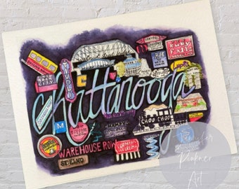 Chattanooga Watercolor 5x7 notecard set, Chattanooga gift, Chattanooga Stationary