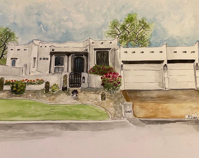 Custom Home in Watercolor and Pen
