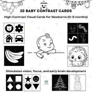 Black and White Digital Baby Cards – High Contrast Printable Cards – Visual Stimulation for Newborns – 20 Digital Montessori Cards
