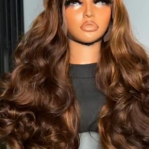 24 inches Long SDD Mix Brown Bouncy Wavy Wig Lace Front Human Hair Natural looking Curly Glueless Ladies Wig (L-047)
