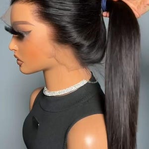 20-inches Straight Wig Lace Front free parting Human Hair Glueless Wig For Women, 360 lace Pony Tail wig