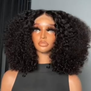 Shoulder Length SDD Pixie Curly Lace Front Center Part Short Human Hair Wig Natural Looking Daily Wavy Wig Women Gift Mix Brown, Black Wigs
