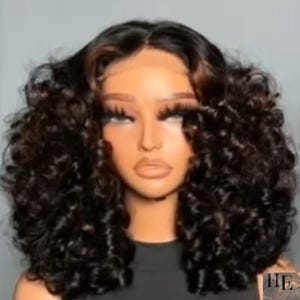 18 Inches Lace Front Wig Black Brown Curly Long Human Hair Bouncy Wavy Natural Looking Wig For Women