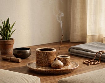 Keramisk rökelsebrännare 4 i 1 – Salviakladdhållare, Boho Japandi Meditation Dekor, Pinnekon Rökelseskål Självvård Gåva