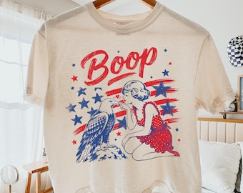 Boop Eagle Comfort Colors® Boxy Tee, Funny Patriotic Vintage Girl Boop Eagle Graphic Crop Top, 4th July Retro America Shirt, Patriotic Gift