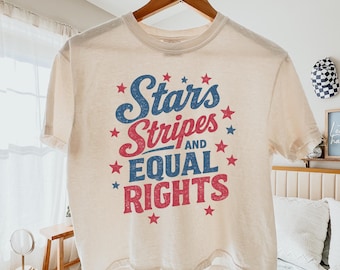 Stars Stripes And Equal Rights Comfort Colors® Boxy Tee, Retro 4th Of July Crop Top, Patriotic Women Gift, Feminist American Liberal Shirt