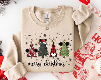 Christmas Tree Mickey Sweatshirt, Cute Disney Sweat, Xmas Gift For Women, Festive Disneyland Sweatshirt, Christmas Sweater, Holidays Hoodie
