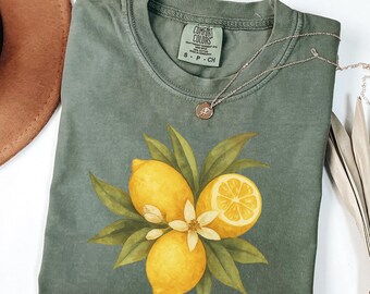 Vintage Lemon Comfort Colors® Shirt, Art Graphic Fruit Shirt, Hello Summertime Tee, Aesthetic Fruit Shirt, Pastel Drawing Lemons Shirt