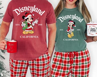 Disneyland 1955 Californië Christmas Comfort Colors®-shirt, bijpassende shirt Mickey Minnie Mouse-paar, vintage Disney Family-T-shirt, kerstcadeau