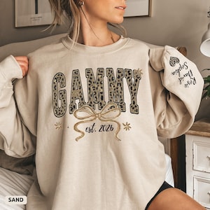 Custom Leopard Gammy Sweatshirt With Kid Name On Sleeve, Personalized Gammy Sweater, Mother's Day Gift for Gammy, Gammy Est 2026 Sweat