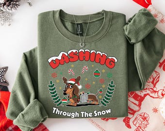 Vintage Dashing Through The Snow Sweatshirt, Disney Slinky Dog Christmas Sweater, Disney Reindeer Lights Outfit, Disney Family Hoodie