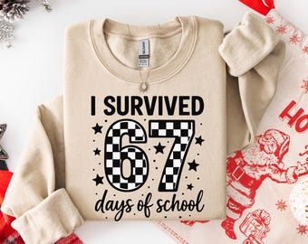 I Survived 67 Days of School Sweatshirt, Funny 6 7 Six Seven Sweater, Teacher Sweatshirt, End of School Year Classroom Hoodie, 6 7 Sweat