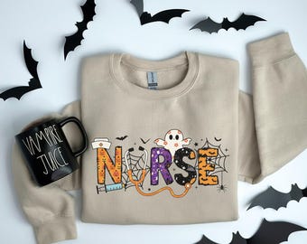 Sudadera de enfermera de Halloween, bonito regalo de enfermera, sudadera para la escuela de enfermería, regalo para enfermera, sudadera con capucha de enfermería, camiseta de enfermera para Halloween