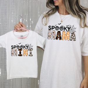 Magliette abbinate Spooky Mama e Mini, Magliette per Halloween per mamma e bambino, Abiti per la famiglia per la stagione spettrale, Maglietta per Halloween per mamma e figlio, Stagione spettrale