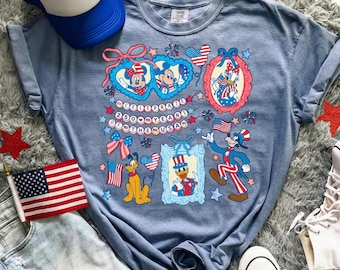 Disney America 250-årsjubileum Comfort Colors®-tröja, Fira 250 år av USA-t-shirt, Patriotiska Musse Pigg och vänner 4 juli-tröja