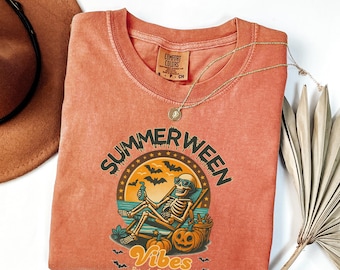 Summerween Skeleton Comfort Colors® Shirt, Born to Be Spooky Shirt, Spooky Summer Tee, Summer Halloween Tee, Halloweener Gift ,Beach Skelly
