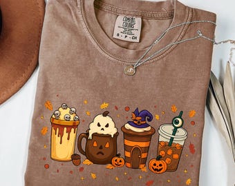 Koszulka Jesienna Coffee Comfort Colors®, Koszulka Jesienna, Koszulka Pumpkin Spice, Urocza Koszulka Jesienna, Damska Koszulka Jesienna, Koszulka Miłośników Kawy, Koszulka na Halloween