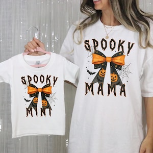 Magliette abbinate Spooky Mama e Mini, Magliette per Halloween per mamma e bambino, Abiti per la famiglia per la stagione spettrale, Maglietta per Halloween per mamma e figlio, Stagione spettrale