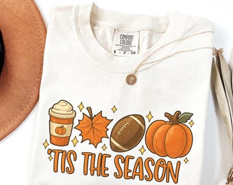 Tis The Season Fall Comfort Colors® Shirt, Fall Pumpkin T-Shirt, Football Season Shirt, Pumpkin Spice Shirt, Spooky Season Autumn Shirt