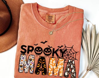 Comfort Colors® Spooky Mama Shirt, Halloween Tshirt, Halloween Gift For Mama, Retro Halloween Mama Shirt, Spooky Season Tee, Ghost Mama Tee