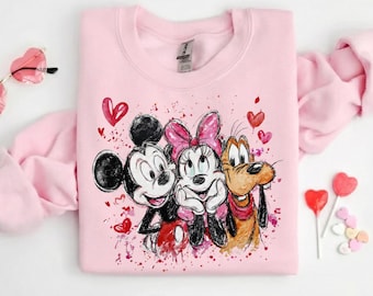 Retro Mickey Minnie Valentine Sweatshirt, Disney Valentines Womens Sweater, Mickey Minnie Couple Hoodie, Disneyland WDW Lovers Sweat Gift
