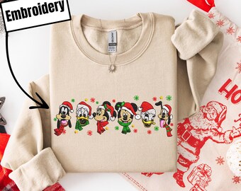 GEBORDUURD kerstsweatshirt Mickey & vrienden, Disneyland Disneyworld kerstborduurwerktrui, Mickey's Verry Merry Xmas-hoody