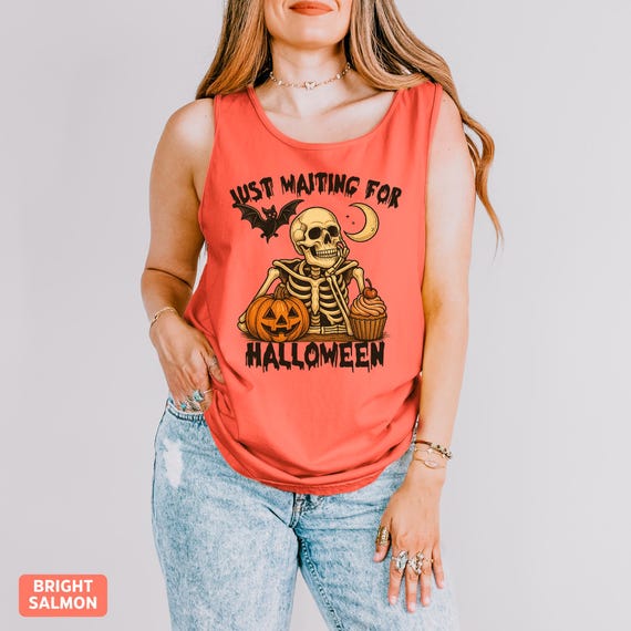 Summerween Skeleton Comfort Colors® Tank Top, Just Waiting For Halloween Shirt, Spooky Summer Tank, Retro Summer, Girly Summer, Beach Vibes