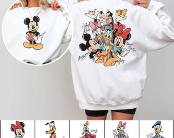 Retro 2 Sides Custom Mickey and Friends Signatures Sweatshirt,Disney Vacation 2026 Sweater, Disneyworld 2026 Sweat, Classic Disney Hoodie